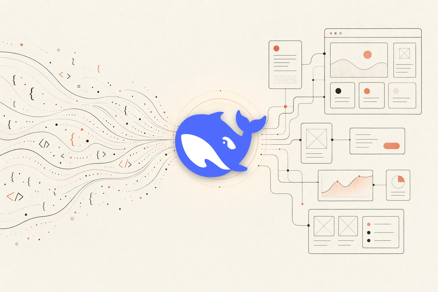 DeepSeek TUI design feedback loop: a terminal agent reading references and conventions, a browser rendering the UI, and a workspace, with a feedback arrow looping back