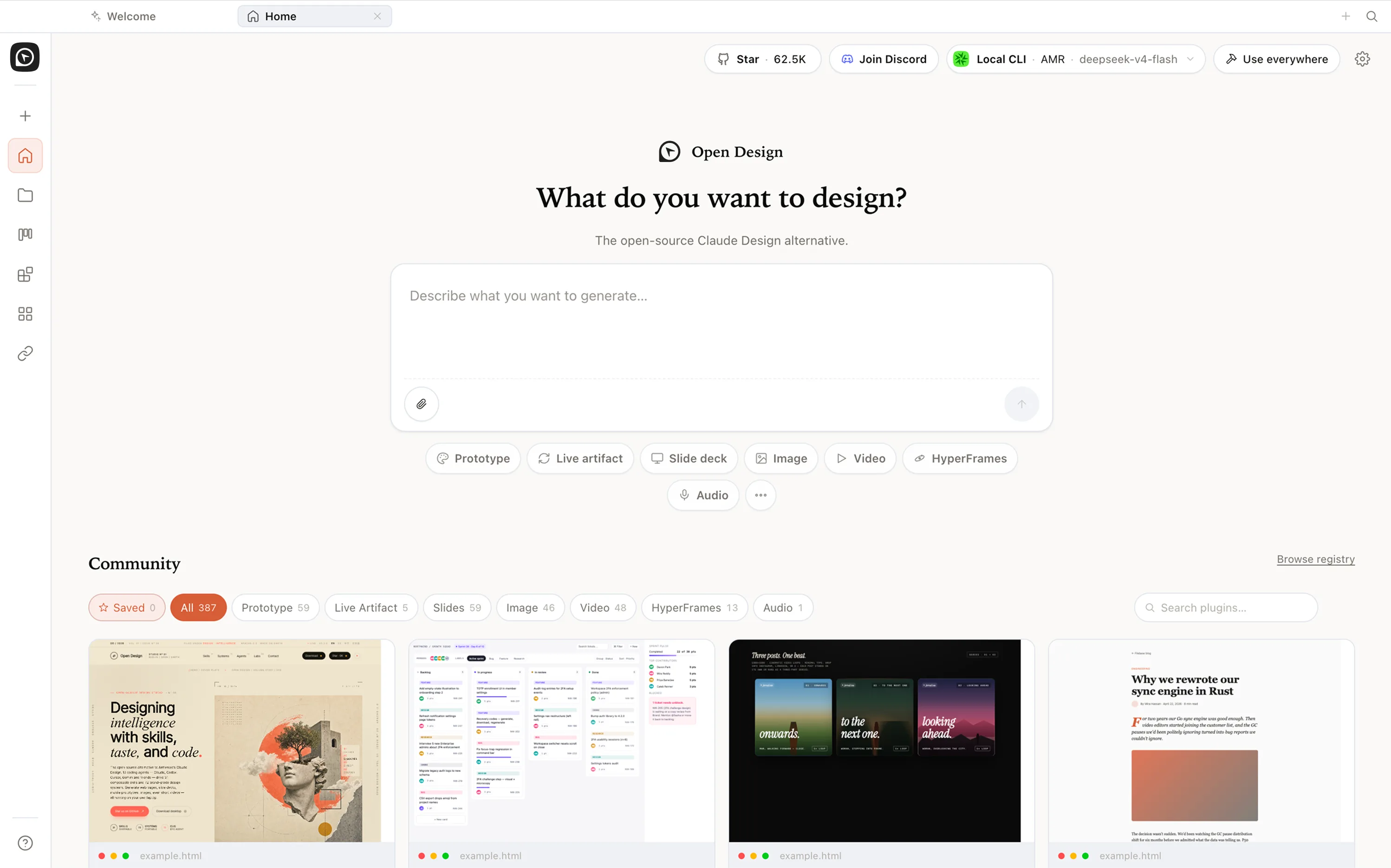 Open Design desktop home